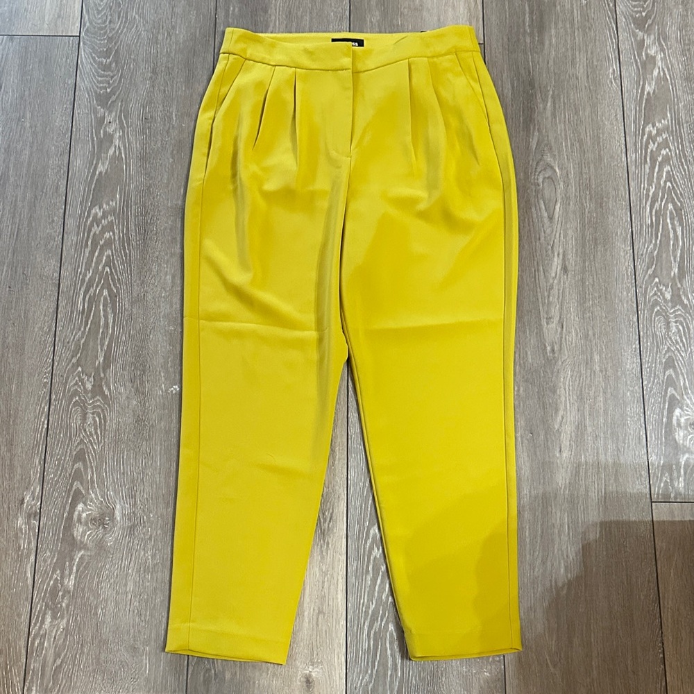 Express Yellow Pleated Tapered Pants